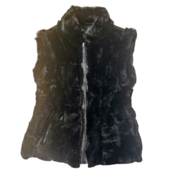 Love Token Hip Legnth Rabbit Fur Reversable Women's Size Large with Pockets - Picture 1 of 9